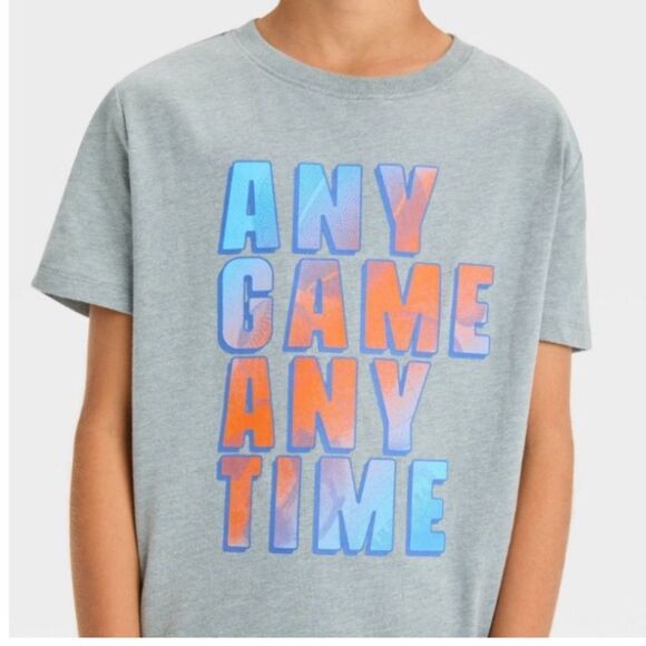 NWT Cat & Jack XS (4/5) Short Sleeve Crewneck T-Shirt Any Game Any Time Shirt - Picture 3 of 7